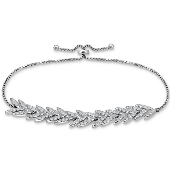 Macy's Cubic Zirconia Feathered Bolo Bracelet in Sterling Silver NWT ✨️